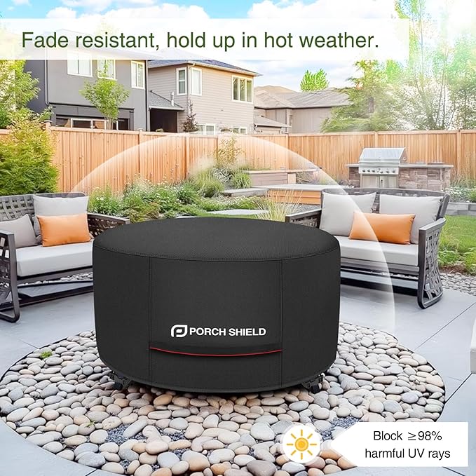 Porch Shield Round Patio Fire Pit Cover Fade Resistant Waterproof Outdoor Firepit Cover 50 inch for Fire Bowl