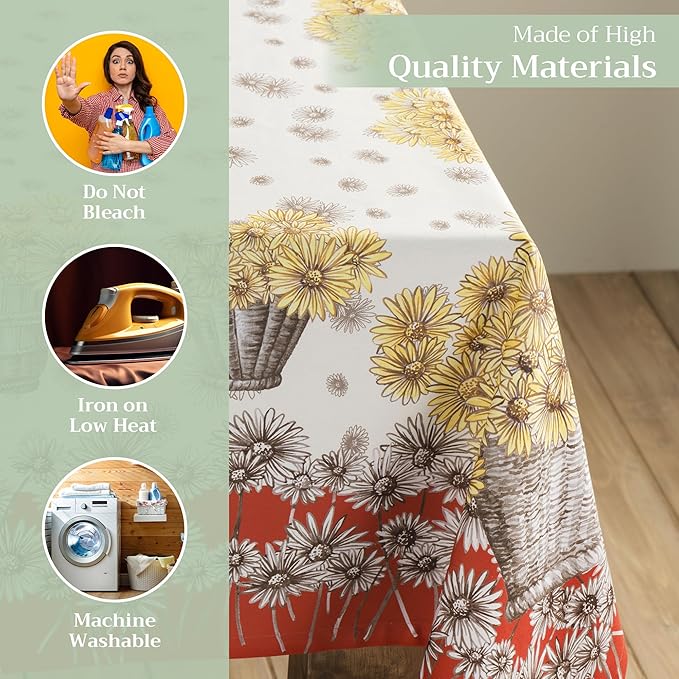 Maison d' Hermine Table Cloth Rectangle Table 100% Cotton 60 x 120 Inches Fall Tablecloth Reusable Everyday Use for Thanksgiving Christmas Decorations Dining Farmhouse Party (Bagatelle)