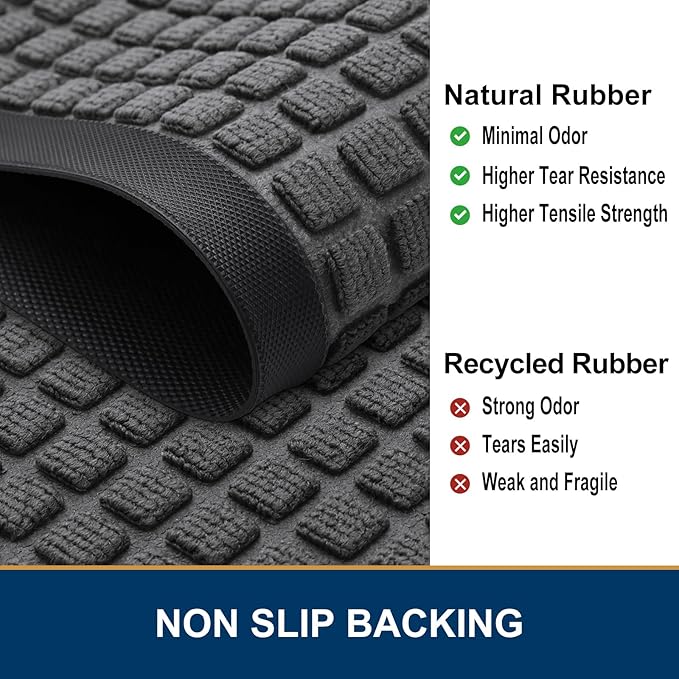 Smiry Front Door Mat Outside Entrance, Heavy Duty Natural Rubber Doormat, Non Slip, Trap Dirt and Moisture, Easy Clean, Low Profile Welcome Floor Mats for Indoor Outdoor Entry, 35x23 Inch, Grey