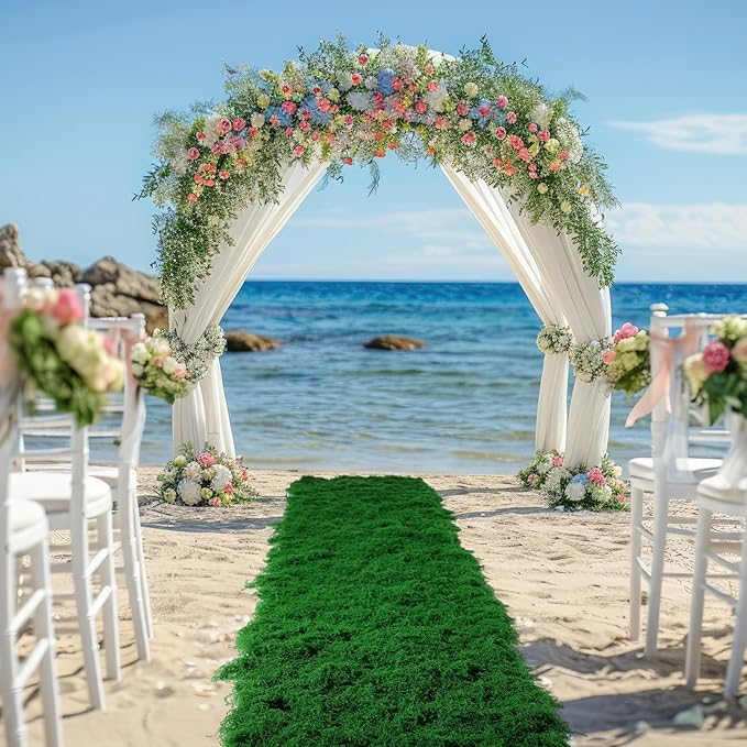 Zeyune 2 Pcs Fake Moss Table Runner for Crafts 12'' x 71'' Artificial Moss Sheet Roll Waterproof Carpet Blanket for Wall Roof Garden Wedding Birthday Party Table Decoration (Dark Green)