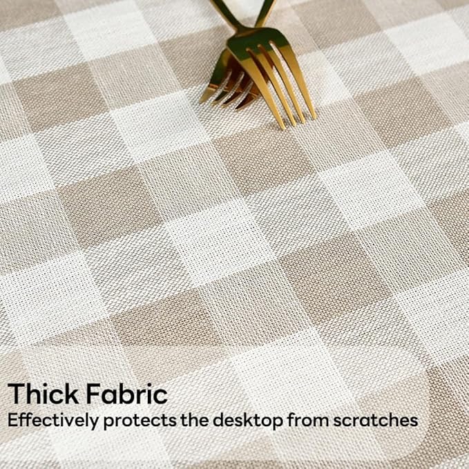 Gingham Tablecloth Rectangle Table Cloth Heavy Duty Cotton Checkered Table Cover for Spring Picnic Kitchen Dining(C-Beige, 52x120 inch)