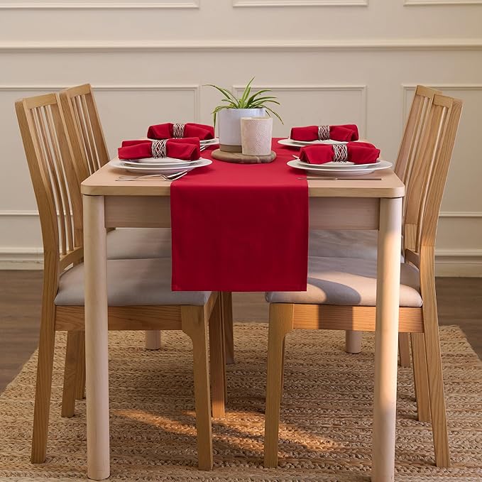 Encasa XO Table Runner 13"x59" Long | Cotton Canvas Fabric | Deep Red Solid Color | Machine Washable & Durable