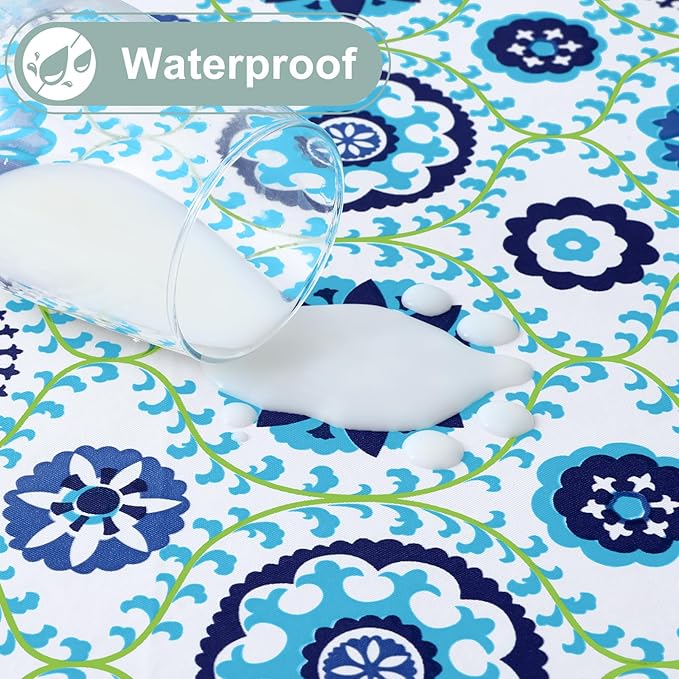 misaya Rectangle Waterproof Vinyl Table Cloth, Wipeable Tablecloth with Flannel Backing, Plastic Table Cover for Dinner, Picnic, Indoor and Outdoor (Navy Mandala, 60" x 84")