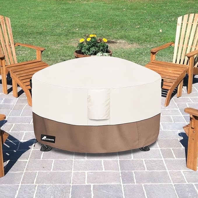 Fire Pit Cover Round 54 Inch Waterproof,Outdoor Heavy Duty Durable 600D Tear-Resistant Fire Pit Table Cover,Patio Round Firepit Cover 54" D x 24" H, Beige