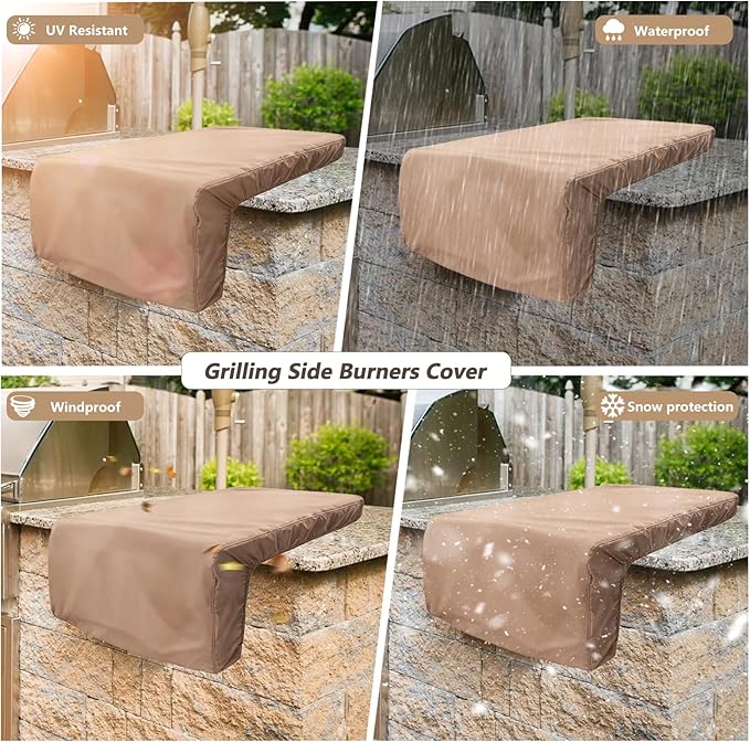 Cover for Lynx Double Side Burner Built-in,Heavy Duty 600D Waterproof Outdoor Grill Burner Cover with Plush Lining,28''L x 13''W x 13''H,Khaki