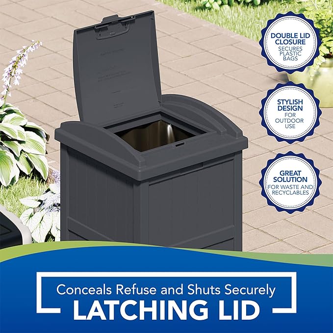 Suncast 4 Pack Outdoor Waste Bin Trash Hideaway Container with Latching Lid, 33 Gallon Capacity