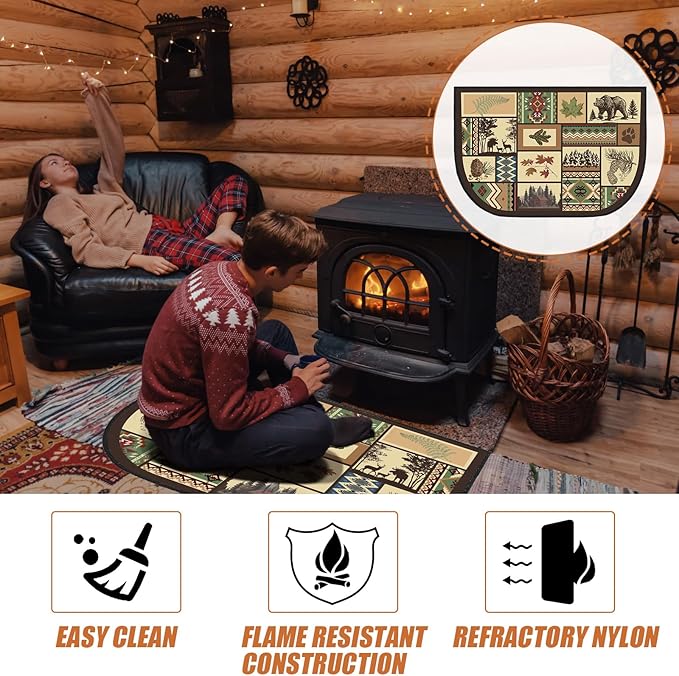 Demissle Cabin Fireplace Hearth Rug Fireplace Mats Cabin Southwestern Fireproof Rug Fire Resistant Mat for Wood Stove Floor for Kitchen Indoor Outdoor(24 x 59 Inch,Vintage)