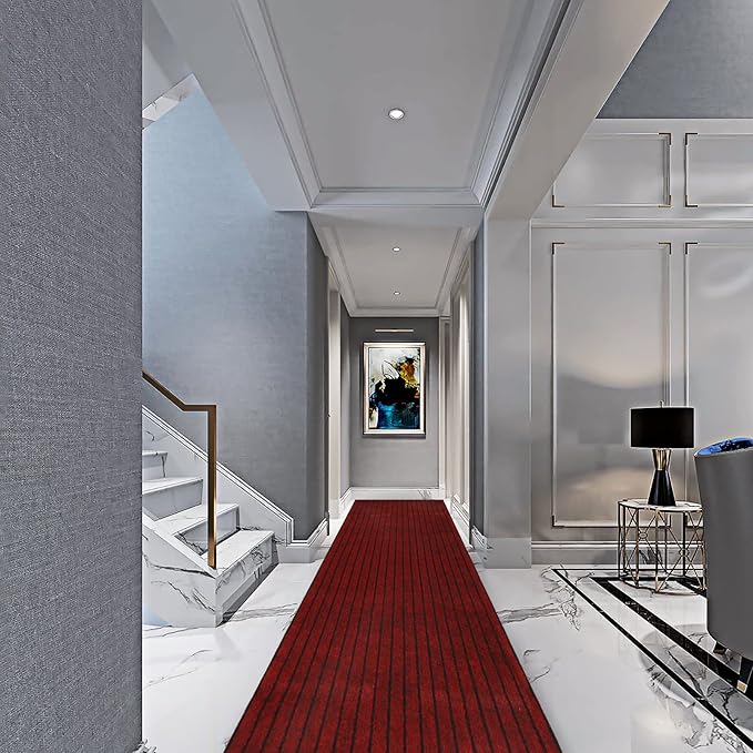 4' x 51' Runner Rugs with Rubber Backing, Indoor Outdoor Utility Carpet Runner Rugs, Stripe Red, Can Be Used as Aisle for The RV and Boat, Laundry Room and Balcony