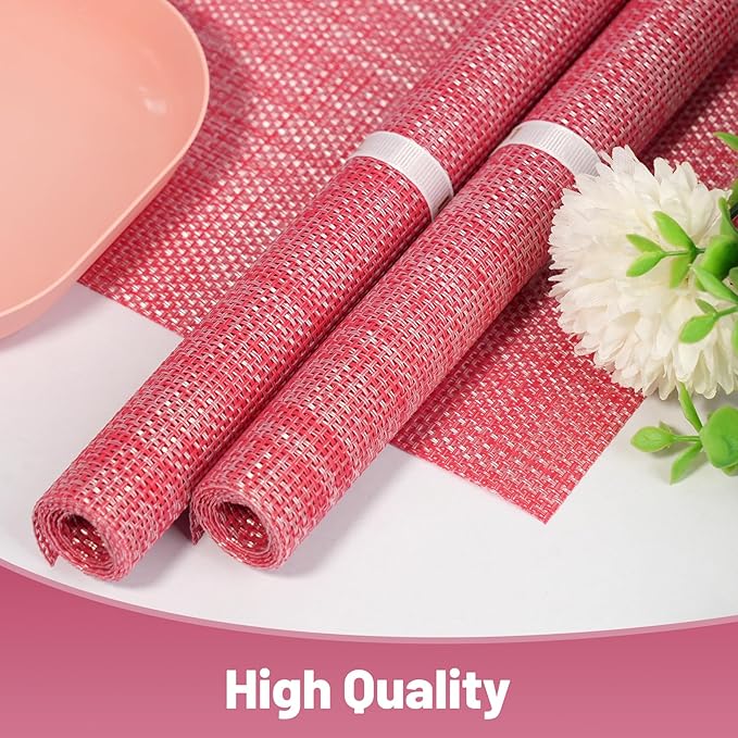 Placemats Set of 6，Christmas Decoration Non-Slip PVC Weave Table Mats Easy to Clean，Heat Resistant Place Mats for Kitchen Dining Table Decoration Indoor Outdoor，Red