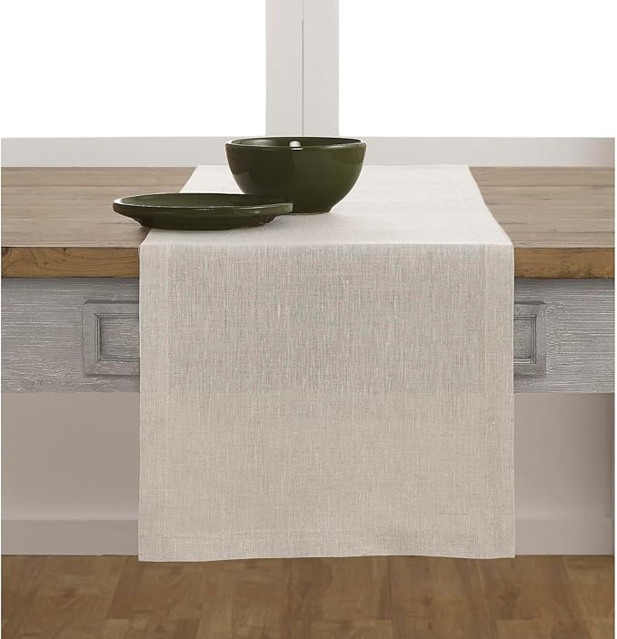 Solino Home Linen Table Runner 60 Inches - 100% Pure Linen Light Natural Table Runner 14 x 60 Inch Ideal for Dresser and Coffee Tables - Spring, Easter - Athena