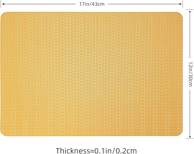 Faux Leather Placemats Set of 6 – 17x12 Inch Vinyl Table Mats, Heat Resistant, Non Slip, Wipeable & Washable, Easy to Clean Dining Table Decor for Kitchen & Dining Room（Golden Yellow）
