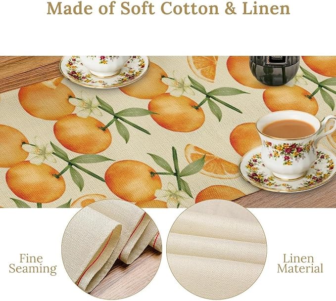 Orange Citrus Table Runner, Cute Spring Summer Fruit Themed Table Runner for Outdoor Birthday Party Kitchen Dining Home 13x70in