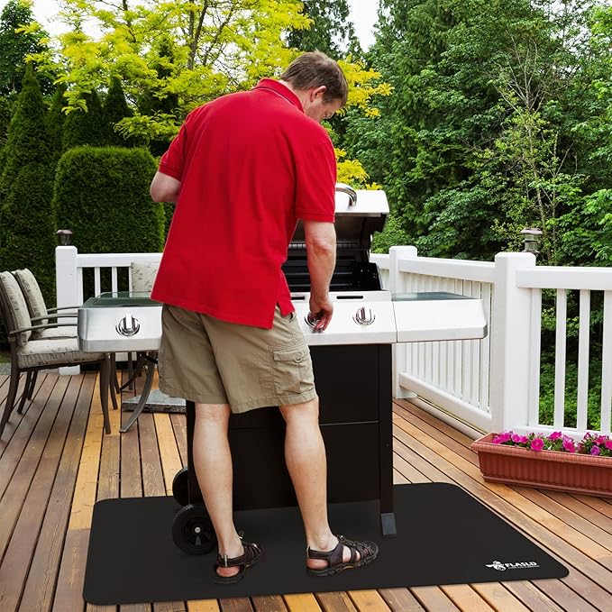 FLASLD Outdoor Under Grill BBQ Floor Mat 32 x 60 inches - Fireproof and Waterproof Protector for Decks & Patios, Reusable and Easy to Clean, Black