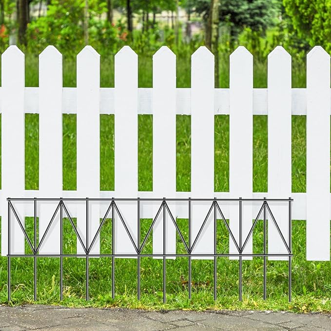 10 Pack 24" L x 15" H Animal Barrier Fence, Underground No Dig Fence Patented Product, 5.5mm Galvanized Stakes with 2 inch Spacing, Anti Digging for Dogs, Total 20Ft(L) X 15in(H) Black