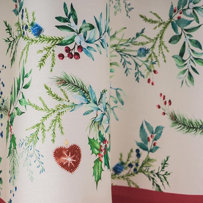 Maison d' Hermine Table Cloth Round Table 100% Cotton 63 Inches Fall Tablecloth Reusable Everyday Use for Thanksgiving Christmas Decorations Dining Farmhouse Party (Holly Time)