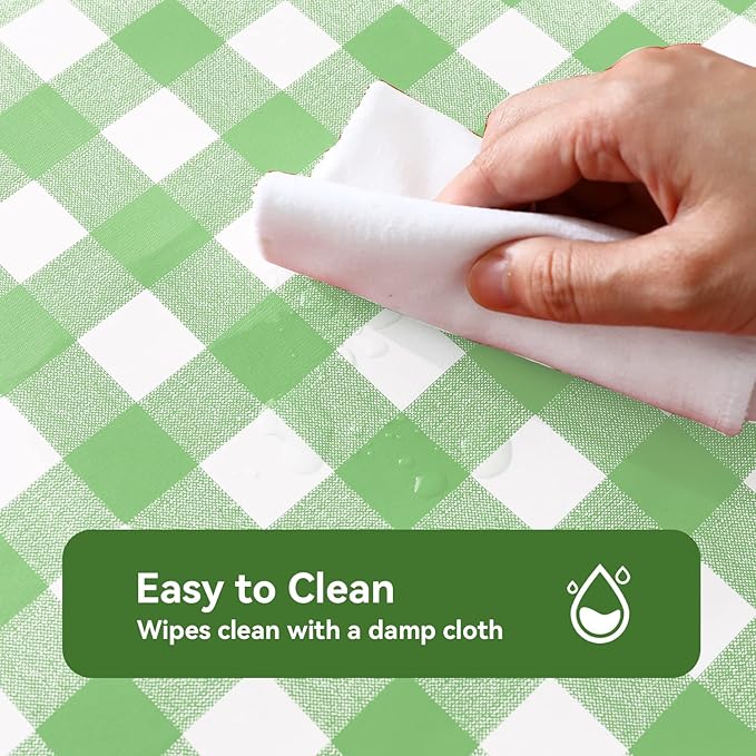 Romanstile Rectangle Vinyl Tablecloth, 100% Waterproof Buffalo Gingham Plastic Table Cloth, Heavy Duty Wipeable Checkered Table Covers for Outdoor, Camping, Picnic, Patio - 54 x 120, Light Green