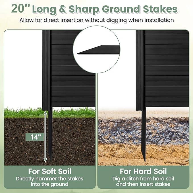 Giantex Air Conditioner Fence 2 Panels - 48''W x 36''H Outdoor Privacy Screen Trash Can Enclosure with 3 Stakes, PVC Vinyl Freestanding Picket Fences for Garden Patio Lawn AC Unit Pool Pump, Black