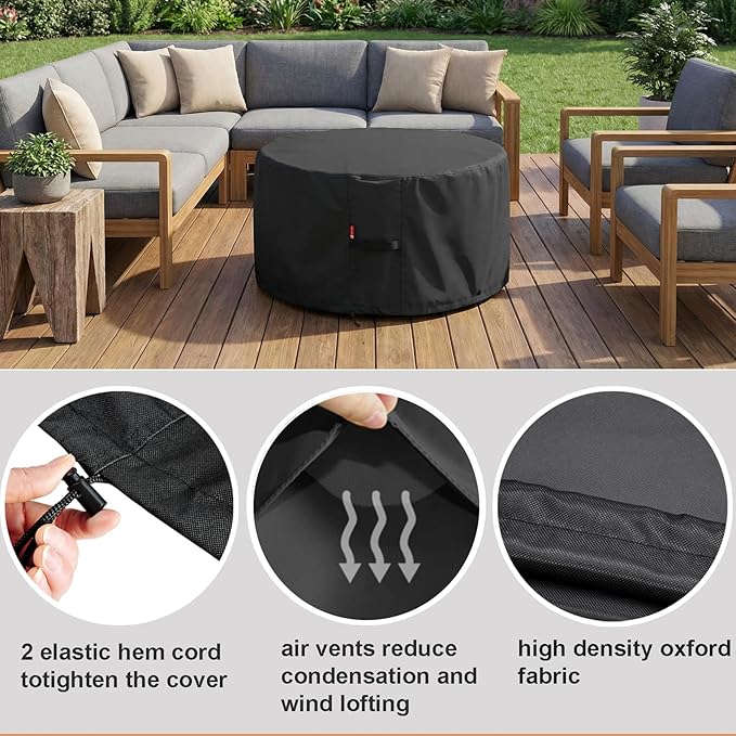 SheeChung Fire Pit Cover for Solo Stove Yukon 27",Outdoor Smokeless Round Firepit Covers,Waterproof 600D Tear Resistant,Air Vents,Weather Resistant-Fit for 24"-28" Gas/Table /Bowl Fire Pits,28"Dx18"H