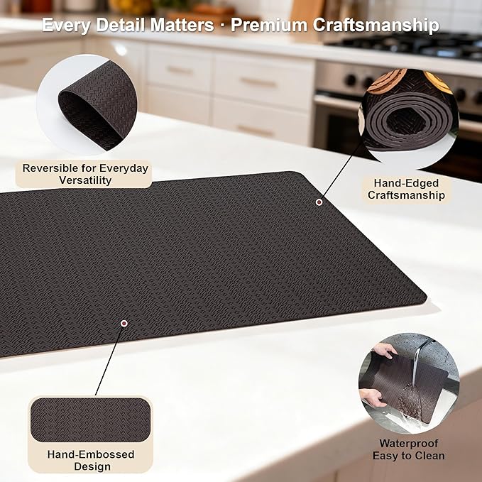Faux Leather Placemats Set of 4 – 17x12 Inch Vinyl Table Mats, Heat Resistant, Non Slip, Wipeable & Washable, Easy to Clean Dining Table Decor for Kitchen & Dining Room（Dark Brownish Black）
