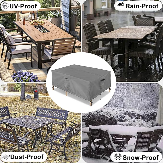 OutdoorLines Outdoor Waterproof Patio Table Furniture Set Covers - Rectangle Couch Sectional Cover Outside Weatherproof Patio Furniture Covering for Deck, Lawn and Backyard 110"L x 84"W x 28"H, Grey