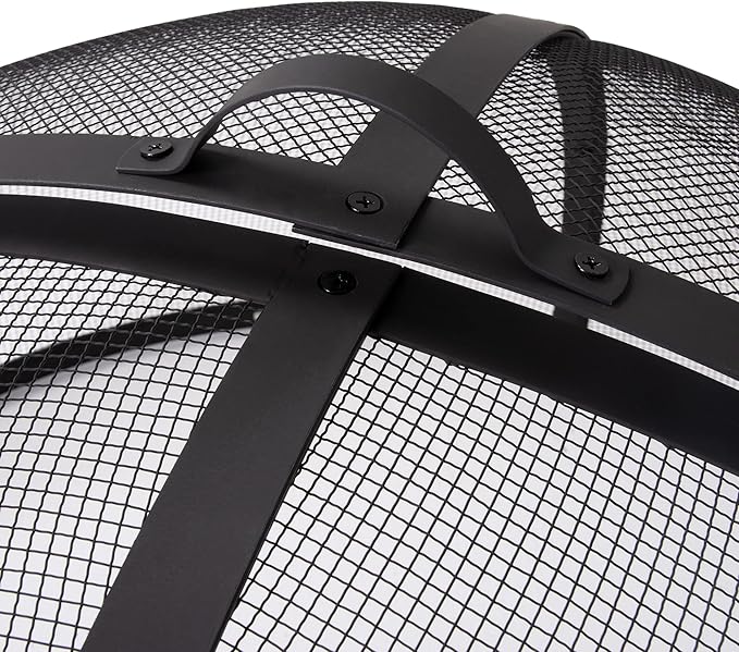SUNCREAT Outdoor Fire Pit Spark Screen Cover Accessory, Patio Round Easy-Opening Fire Mesh Screen Guard, Heavy Duty Steel Fire Pit Ember Lid with Hinge, 32 Inch