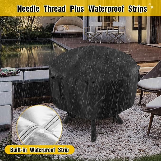 POMER Patio Fireplace Cover, Round Fire Pit Cover for 40 Inch Outdoor Fireplace Waterproof Heatwave Fire Bowl Cover Round -40"D x 20"H