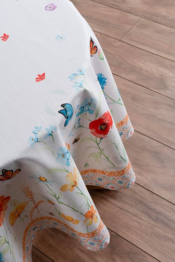 Maison d' Hermine Table Cloth Round Table 100% Cotton 63 Inches Tablecloth Reusable Decorative Everyday Use for Dining Room, Farmhouse, Home, Party, Festive & Wedding Spring Summer - Summer Whisper