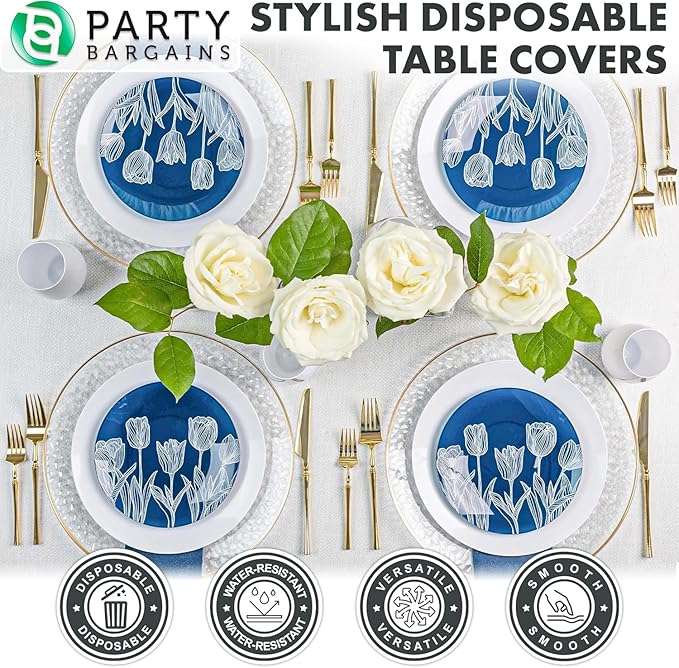 PARTY BARGAINS 40 Disposable Table Covers - 54" X 108", 3 Ply Paper & Plastic White Table Cover