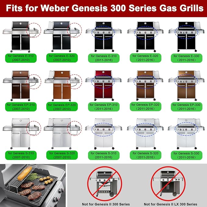 GasSaf 19.5 inch Grill Grates Replacement for Weber 7524, 7528, Genesis 300 E310 E320 E330 S310 S320 S330 EP310 EP320 EP330 Gas Grill, Set of 2 Cast Iron Cooking Grid Grates(19.5" x 12.9" x 0.5")