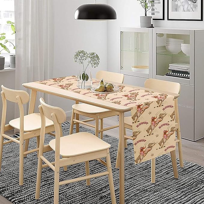 Western Cowboy Table Runner,Vintage Country Cowboy Horse Desert Print Table Runner for Farmhouse Kitchen Dining Table Holiday Home Party Decor 13x60in