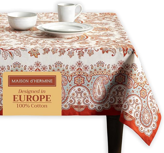 Maison d' Hermine Table Cloth Rectangle Table 100% Cotton 60 x 120 Inches Fall Tablecloth Reusable Everyday Use for Thanksgiving Christmas Decorations Dining Farmhouse Party (Cachemire)