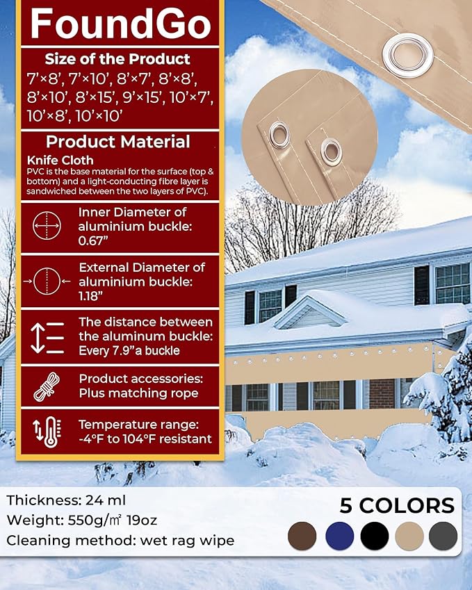 FoundGo 8'H x 7'W Vinyl Curtains for Patio 19oz, Outdoor Clear Vinyl Patio Enclosure,Heavy Duty Clear Tarp Waterproof PVC Tarps with Grommets for Pergola, Balcony,Porch,Gazebos，-4℉ Cold Resistant
