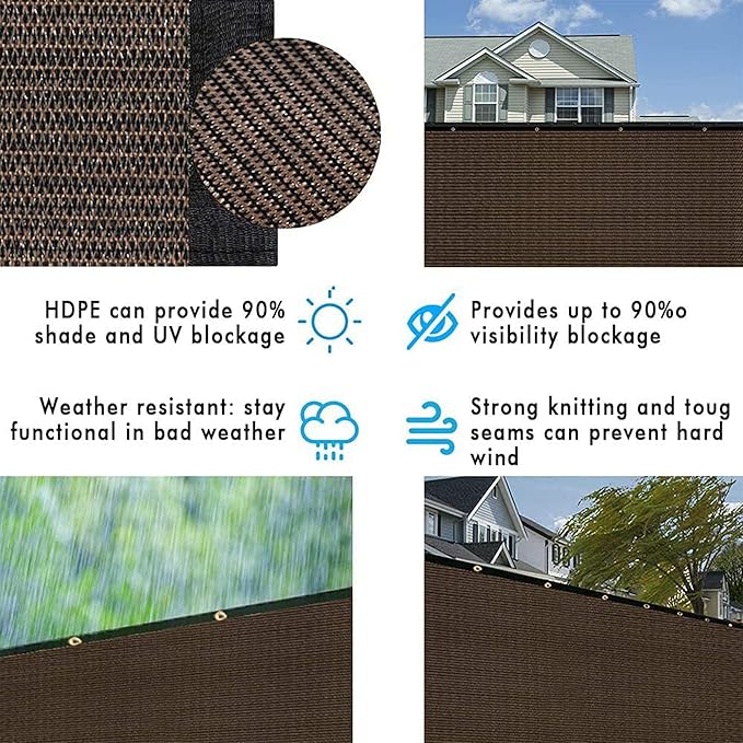 UPGRADE Privacy Fence Screen 4'x29' Brown Outdoor 90% Visibility Blockage 170 GSM Mesh Shade Cover Panels for Backyard,Balcony,Home Decoration with Zip Ties,Customized Avaliable