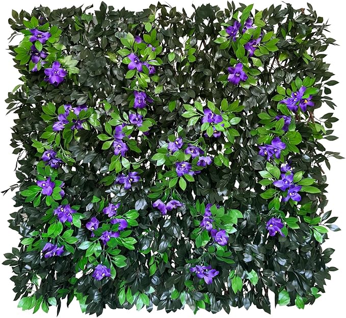Expandable Fence Privacy Screen for Balcony Patio Outdoor,Decorative Faux Ivy Fencing Panel,Artificial Hedges (Single Sided Leaves) (4, Branches -Purple Fowers)