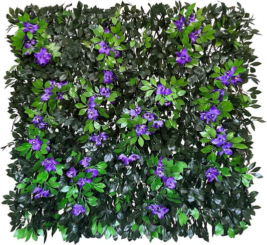 Expandable Fence Privacy Screen for Balcony Patio Outdoor,Decorative Faux Ivy Fencing Panel,Artificial Hedges (Single Sided Leaves) (2, Branches -Purple Fowers)