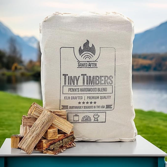 The Tiny Timbers USDA Grade Kiln Dried Hardwood for Table Top Fire Pit and Pizza Oven | Compatible with Solo Stove Mesa & Mesa XL | 5" Splits | USA Sourced | 15 lb. | 1000+ cu. in. | Penn's Blend