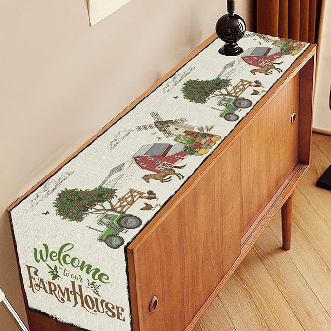 Farmhouse Horse Table Runner, Rustic Rooster Truck Tree Butterfly Animals Coffee Table Center Decor for Family Kitchen and Living Room Outdoor Country Holiday Party Table Decorations, 13" X 72"