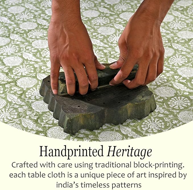 CPC Olive Bloom Tablecloth 100% Cotton 60x90 Inch Indian Block Print Rectangle Table Cover, Table Cloth for Gifting in Weddings, Halloween, Fall, Christmas, Thanksgiving