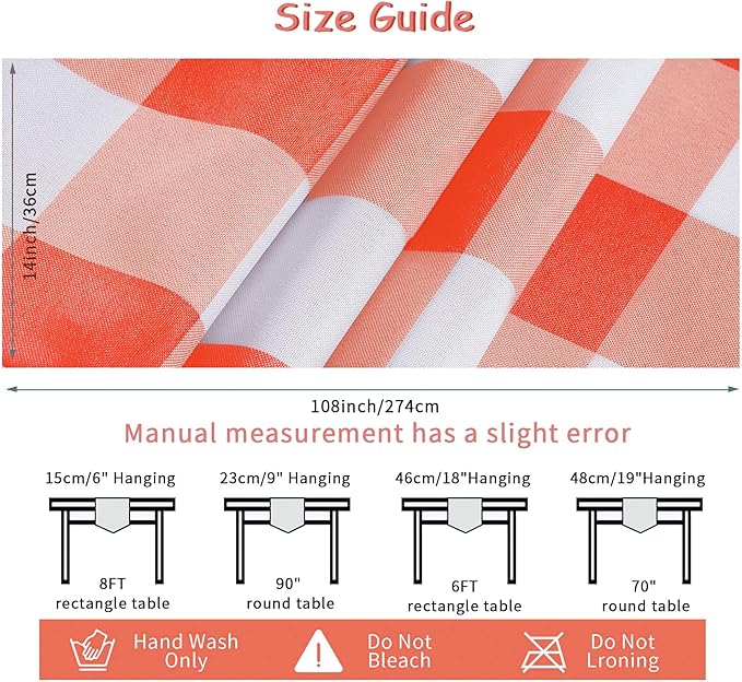 Fabric Checkered Table Runner 12 Pack Waterproof Gingham Table Runner 14W x 108L Buffalo Check Table Runners for Parties Kitchen Dining Wedding Banquet (Red and White)