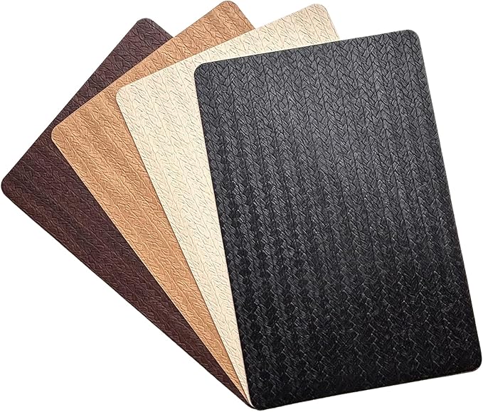 PIGCHCY Waterproof PVC Place Mats Set of 6, Non-Slip Faux Leather Placemats Rattan Pattern Surface Table Mats for Wedding/Birthday Party/Kitchen (18"x12", Brown)