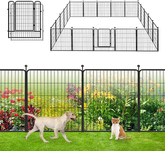 Garden Fence with Gate Metal Fencing for Yard, 32in x 46ft 20 Panels No Dig Fence Panels Temporary Dog Fence Rustproof Garden Fencing Flower Bed Edging for Patio