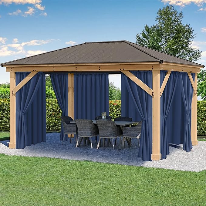 HolidayIdeas Waterproof Patio Outdoor Curtains with Rod Pocket 6 Panels- UV & Privacy Protect Weatherproof Gazebo Outdoor Drapes for Porch, Balcony, Apartment, Sliding Glass Door, Navy, 54x84 Inch