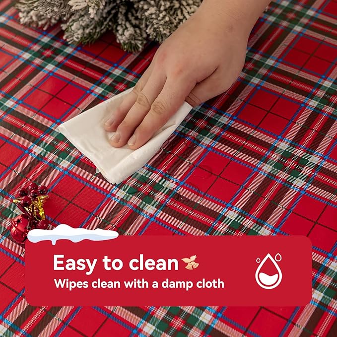 Romanstile Christmas Plaid Rectangle Vinyl Tablecloth, 100% Waterproof Checkered PVC Table Cloth, Heavy Duty Xmas Gingham Plastic Table Cover for Dining, Party, Holiday Decor - 54 x 78 Inch, Red