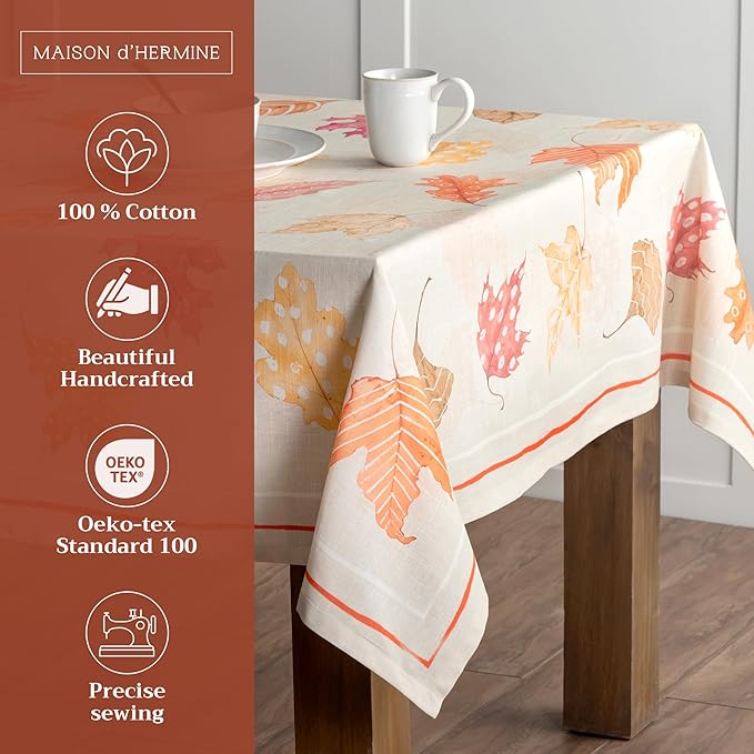 Maison d' Hermine Table Cloth Square Table 100% Cotton 54 x 54 Inches Fall Tablecloth Reusable Everyday Use for Thanksgiving Christmas Decorations Dining Farmhouse Party (Colours of Autumn)