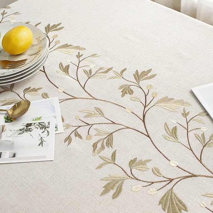 Pahajim Rustic Linen Tablecloth Cotton Waterproof Table Cloth for Kitchen Dining with Tassel Rectangle Tablecloths Rectangle/Oblong, 55''x 87'', 6-8 Seats