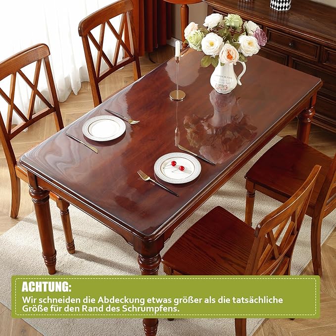 OstepDecor Clear Table Protector 42 x 108 Inch, 2mm Thick Plastic Table Cover, Waterproof PVC Clear Table Cover Protector, Desk Protector Mat, Writing Desk Pad for Desktop, Coffee & Dining Room Table