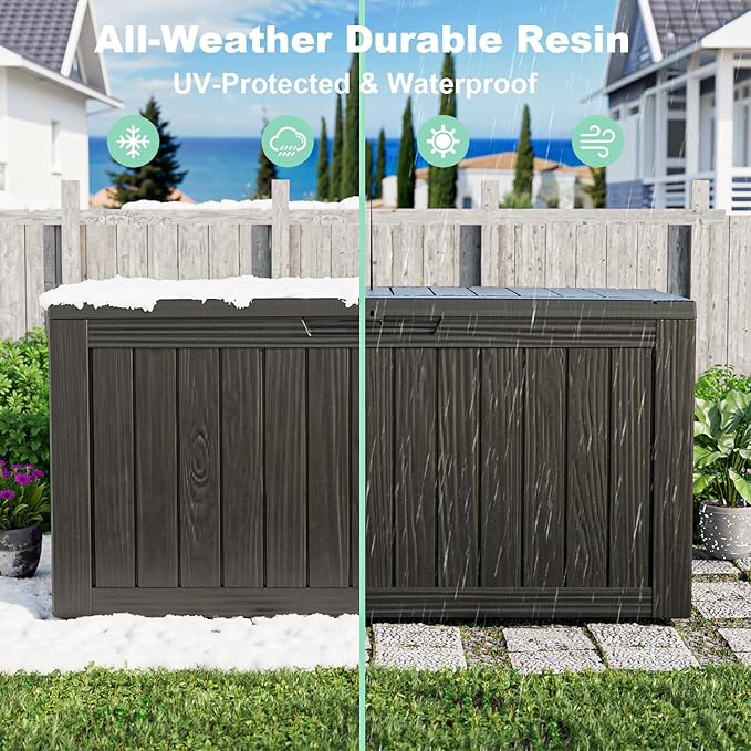 75 Gallon Outdoor Storage Box – Resin Deck Box with Lockable Lid, Waterproof Patio Furniture Storage for Tools, Garden & Yard Organization