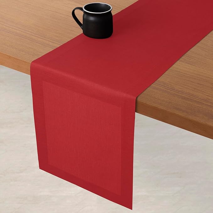 D'Moksha Homes Linen Table Runner 48 Inches - 100% Pure Linen Bright Red Table Runner 14 x 48 Inch for Coffee Tables, Dresser, Valentines, Holiday - Machine Washable