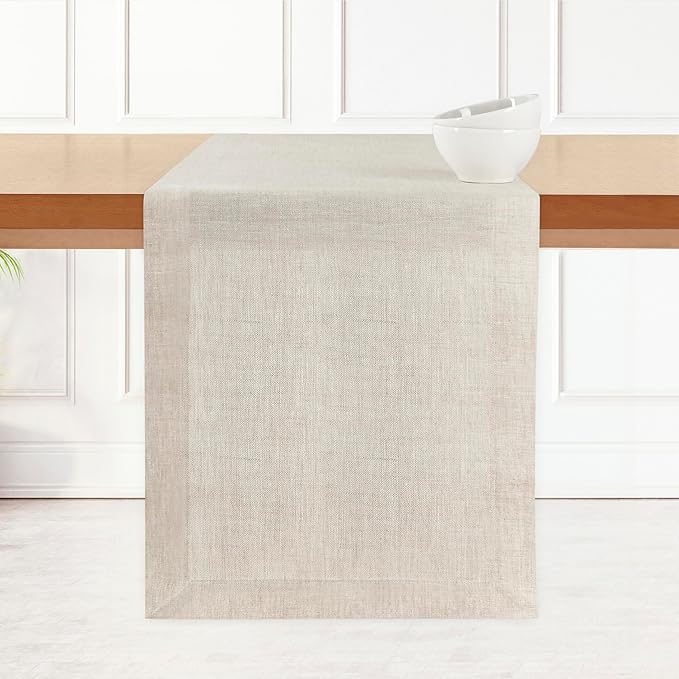 D'Moksha Homes Linen Light Natural Table Runner 132 Inches Long - 100% Pure Linen Extra Long Table Runner 14 x 132 Inch for Valentines, Holiday - Machine Washable