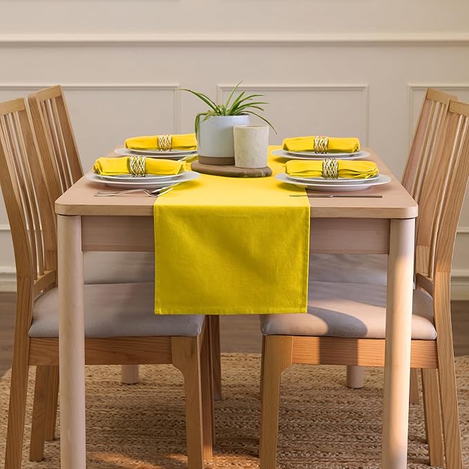 Encasa XO Table Runner 13"x59" Long | Cotton Canvas Fabric | Sunbeam Yellow Solid Color | Machine Washable & Durable